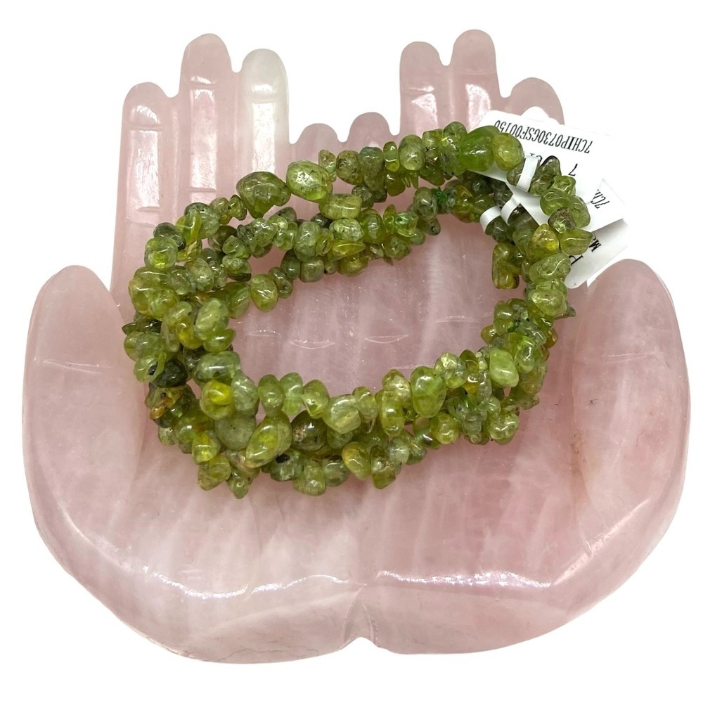 Peridot Gemstone Chips Beaded Stretch Bracelet Stone Boho Beads Green
